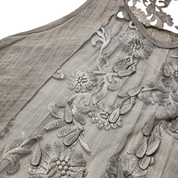 Lace Embroidered Tunic Tank Top Women's Large Taupe Whimsigoth Fairy Festival - Picture 8 of 14